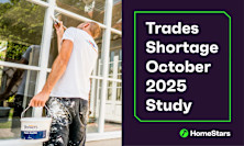 Banner for Homestars trade shortages october study. on the left is a painter that is painting window frames white