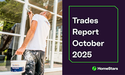Banner for Homestars trade shortages october study. On the left is a painter that is painting window frames white