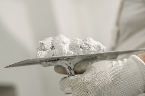 Wall plaster on a plastering trowel